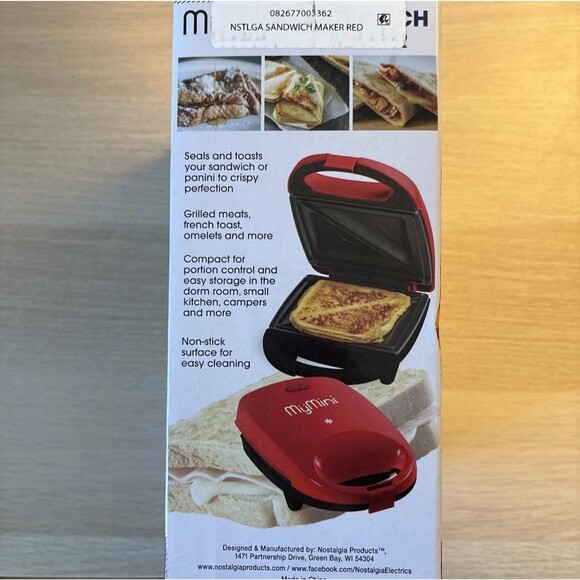 Nostalgia MyMini Sandwich Maker Brand NIB Red in Color Dorm Small Space Living - Picture 2 of 3
